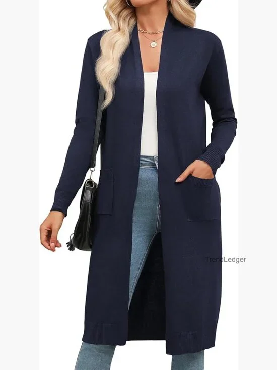 Long Sleeve Open Front Cardigan Sweater with Pockets, Lightweight Knit - Picture 1 of 7